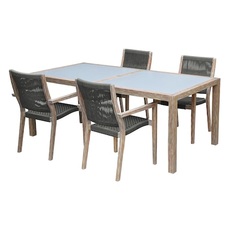 Armen Living Sienna and Madsen 5 Piece Outdoor Eucalyptus Dining Set with Gray Teak Finish SETODDI5DK